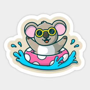 Cute Koala Floating With Swimming Tires Sticker